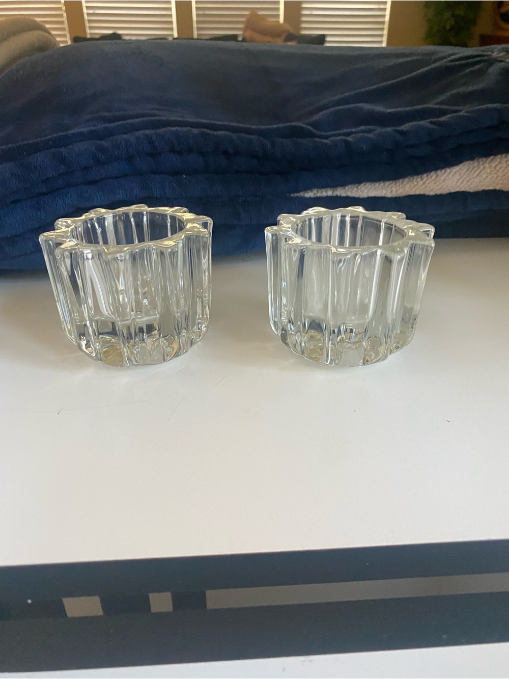 Avon Clear Ribbed Glass Tealight Holders - Set of 2